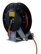 Ripack swivel gas hose winder/feeder with orange propane hose on the reel