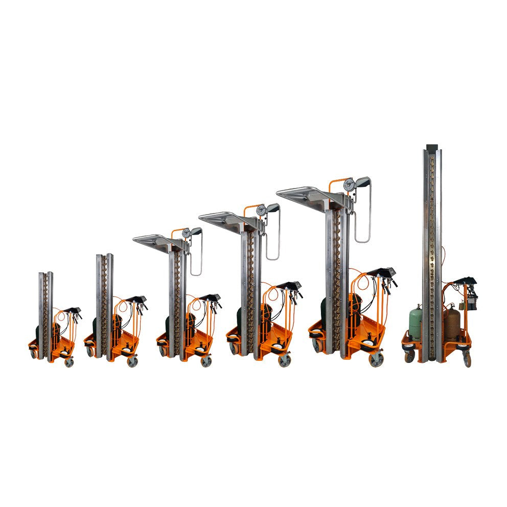 Ripack Turbopack V2 mobile shrink columns in six heights side by side