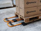 Ripack Calpack V2 lifting a pallet of cartons for shrink film underneath