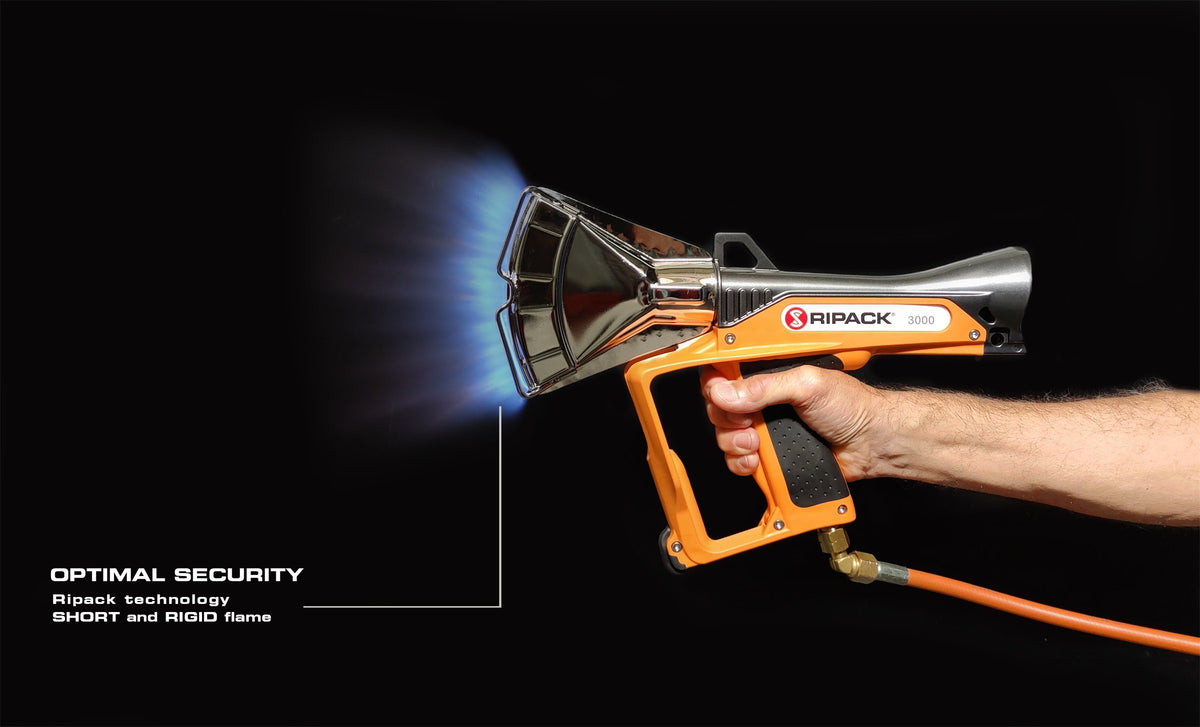 Ripack 3000 heat shrink gun with short, rigid blue flame
