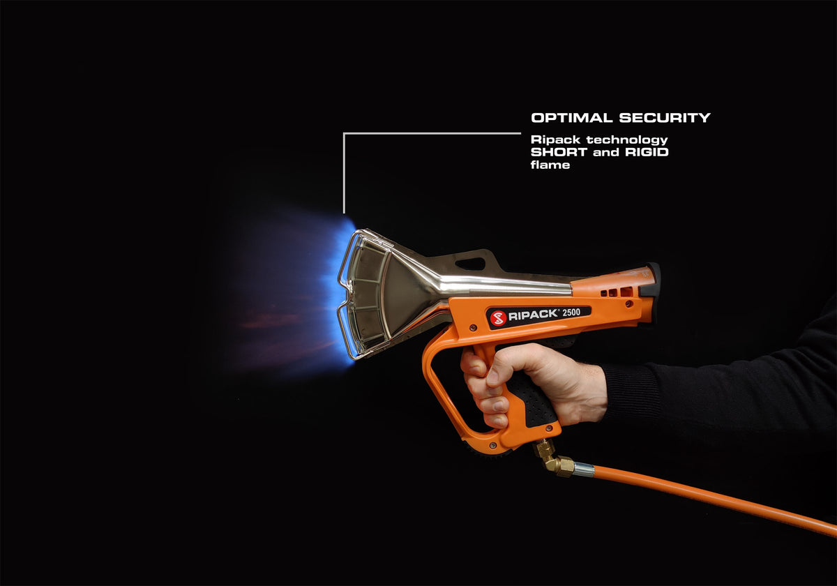 Ripack 2500 heat shrink gun with short, rigid blue flame