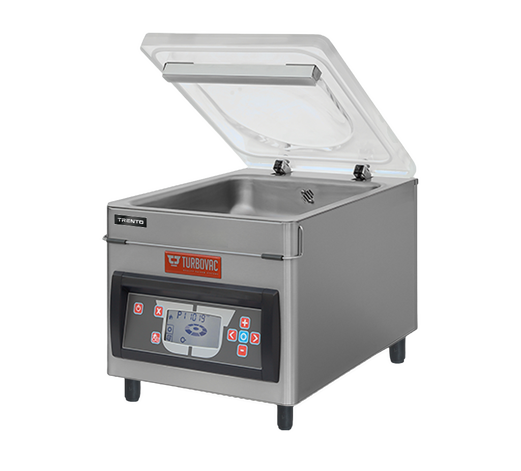 Turbovac TS40 tabletop chamber vacuum sealer, three-quarter view