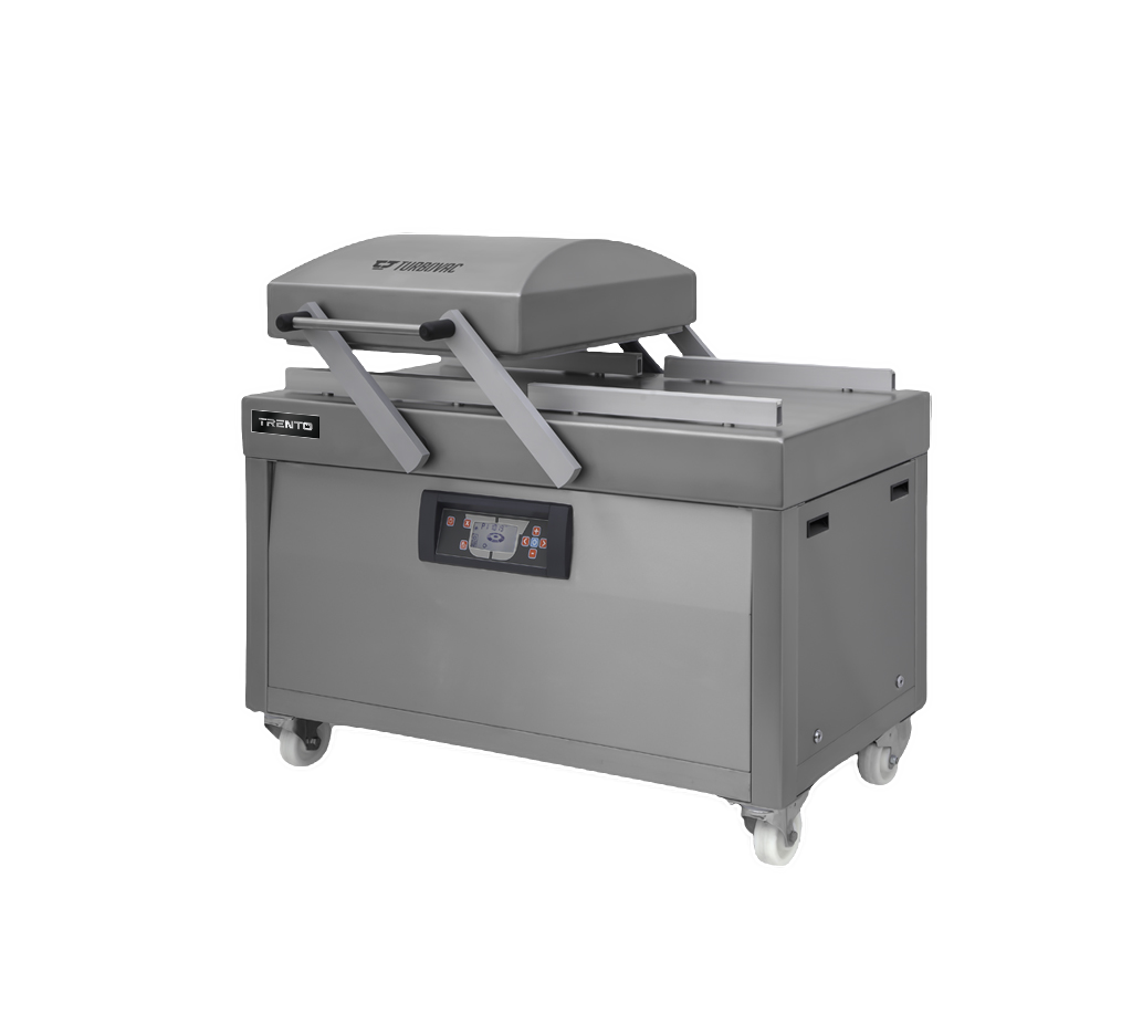 Turbovac L10-LL100 double chamber vacuum sealer by Omcan with swing lid
