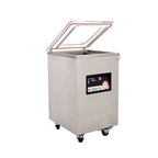 Omcan 24081 floor model chamber vacuum sealer with lid open