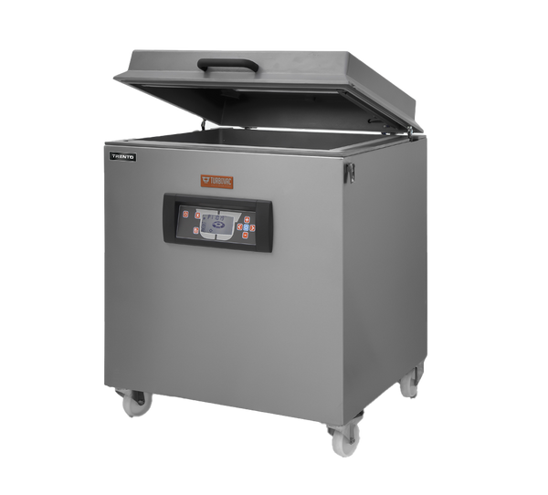Turbovac M80-LS63 mobile chamber vacuum sealer by Omcan with lid open