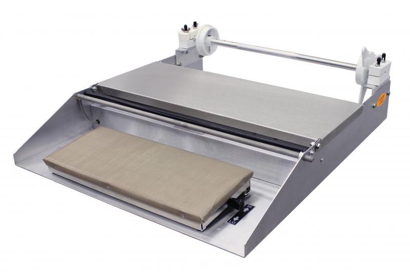 Omcan 14428 one-roll film wrapping machine with hot plate and cut-off bar