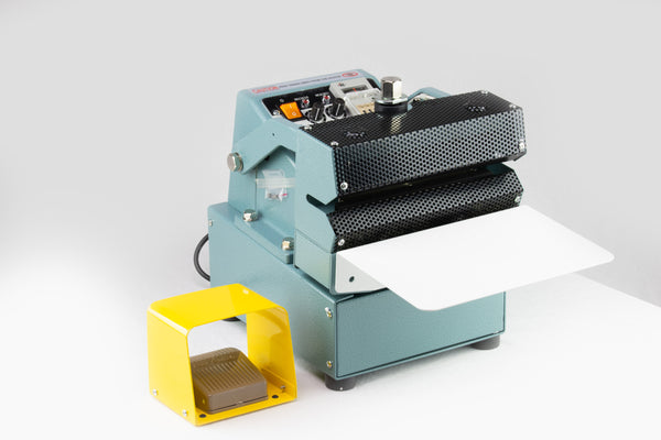 AIE CA Series semi-automatic constant heat sealer with mesh jaws and foot pedal