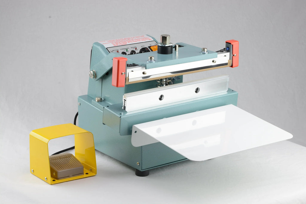 AIE FUA Series semi-automatic upper jaw impulse sealer with foot pedal and work plate