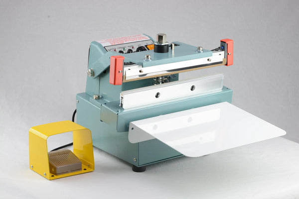 AIE FUA Series semi-automatic upper jaw impulse sealer with foot pedal and work plate