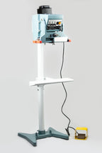 AIE FDV Series vertical double impulse foot sealer on stand with foot pedal
