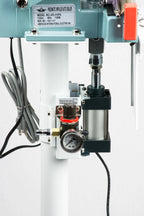 AIE FA Series pneumatic impulse foot sealer pneumatic cylinder and regulator under the head, close-up