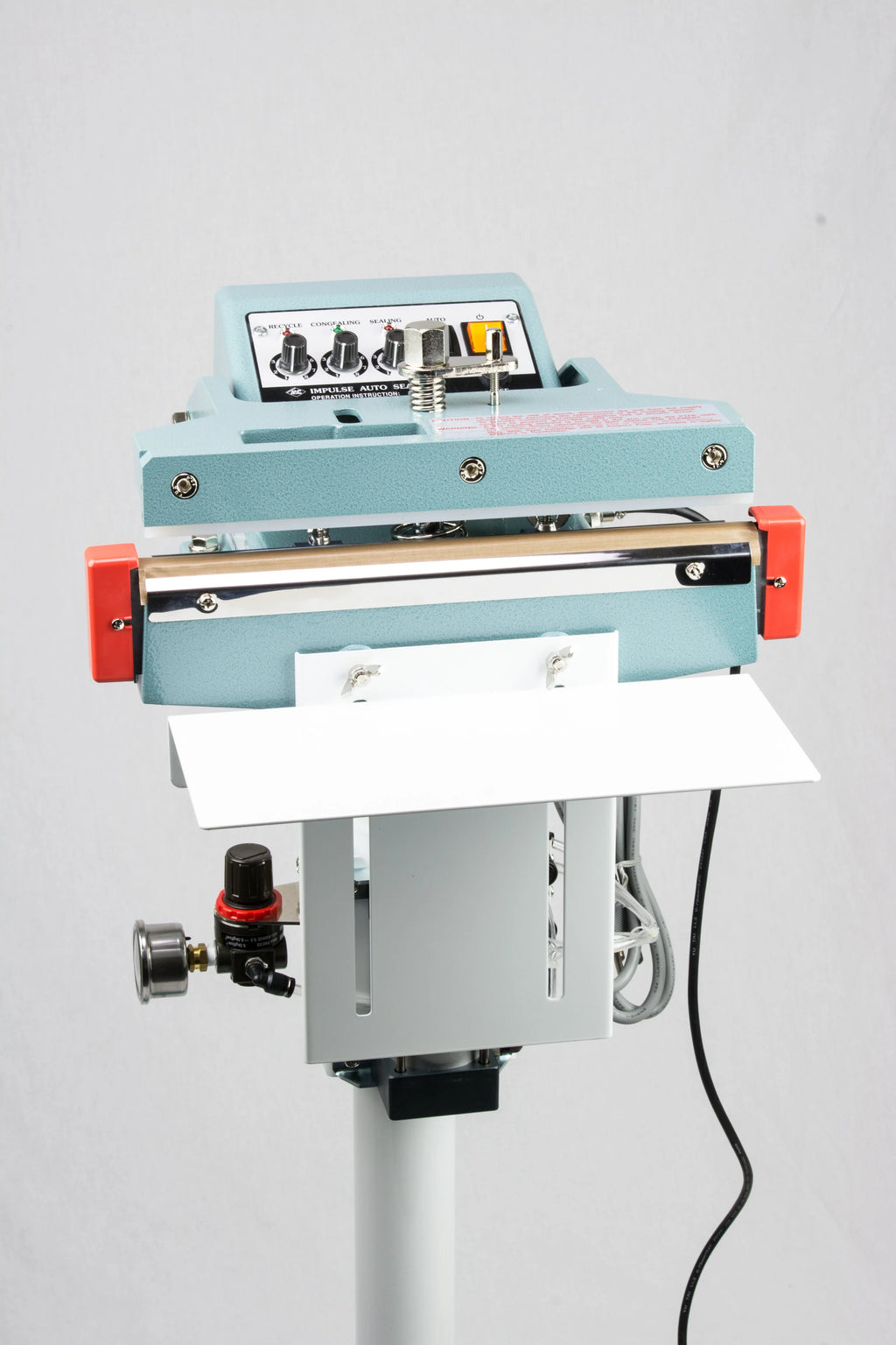 AIE FA Series pneumatic impulse foot sealer seal bar and control panel, front view