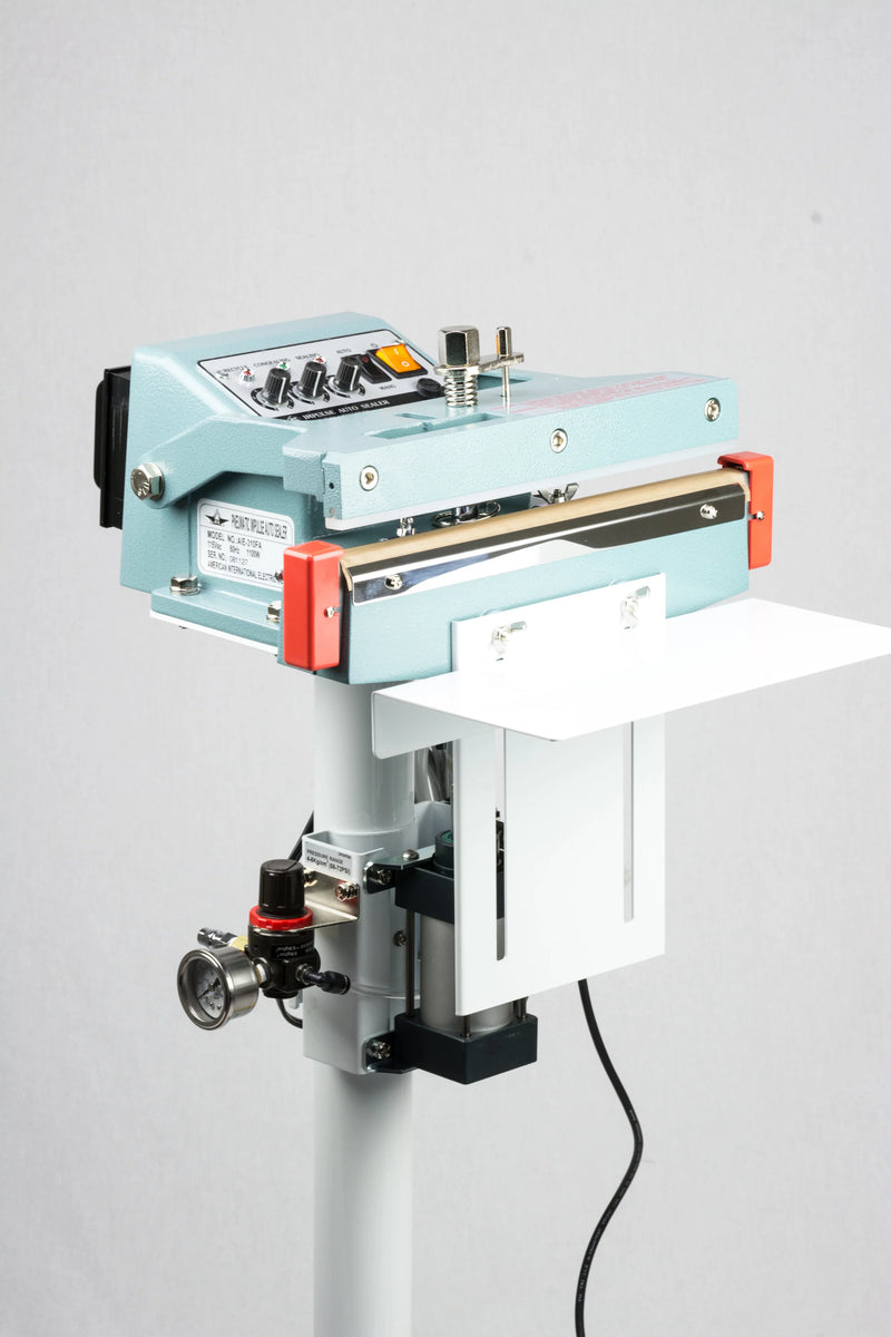 AIE FA Series pneumatic impulse foot sealer with air regulator and work table