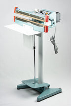 AIE FD Series double impulse foot sealer on stand with work table and foot pedal