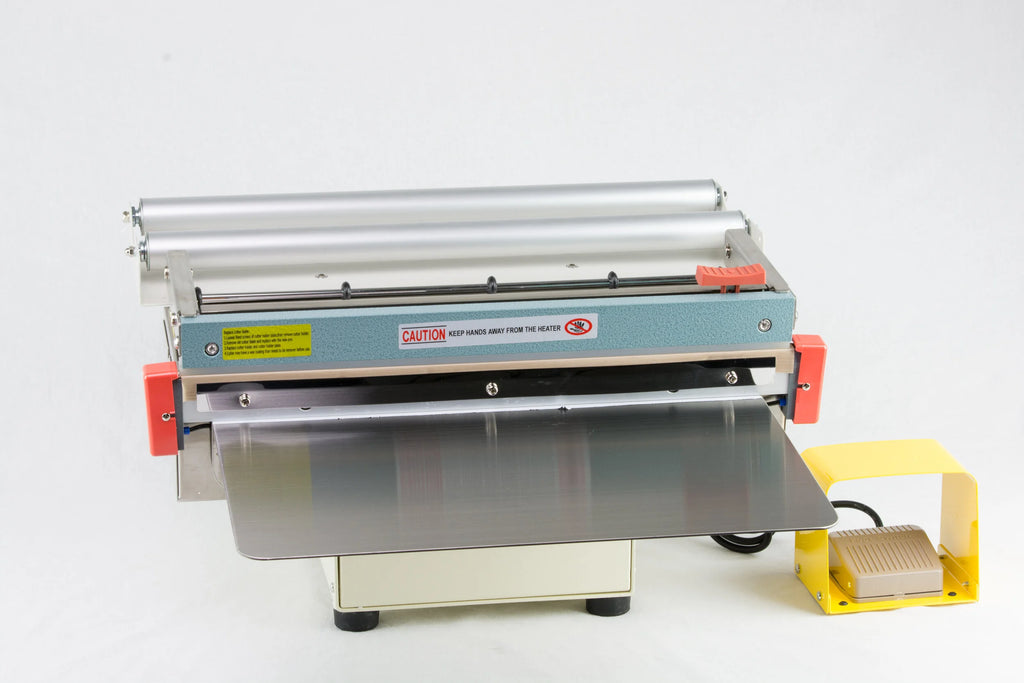 AIE455FCE stainless steel digital impulse sealer with trimmer, side view