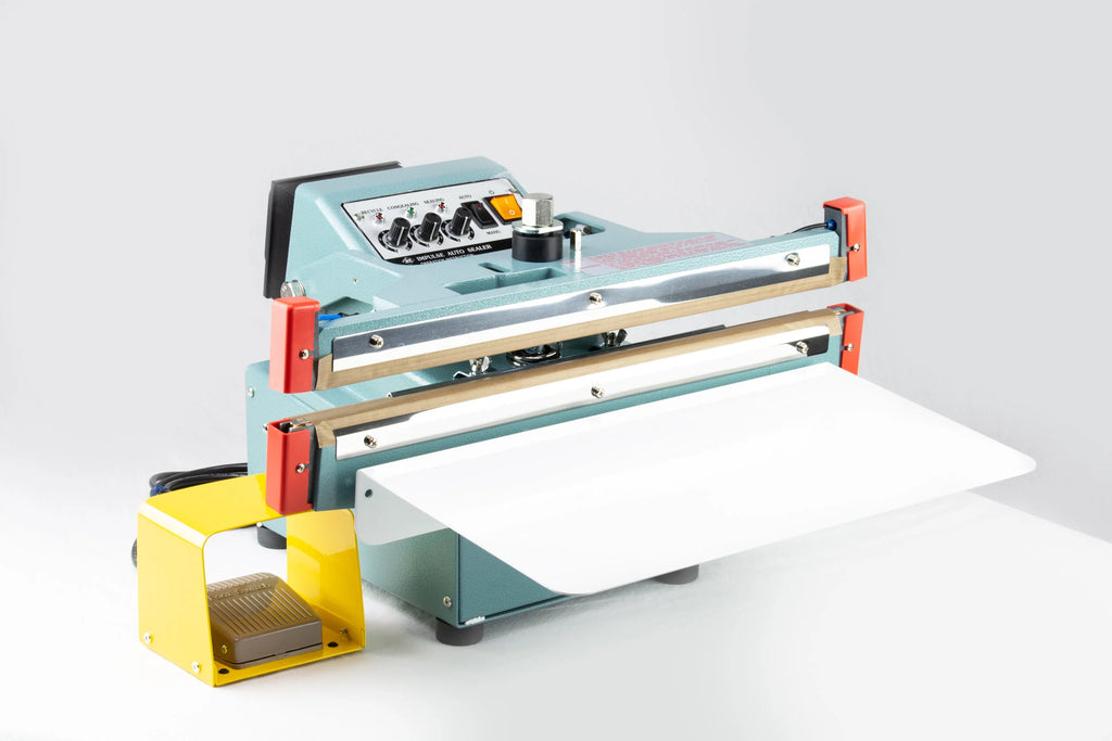 AIE FDA Series semi-automatic double impulse sealer with foot pedal and work plate