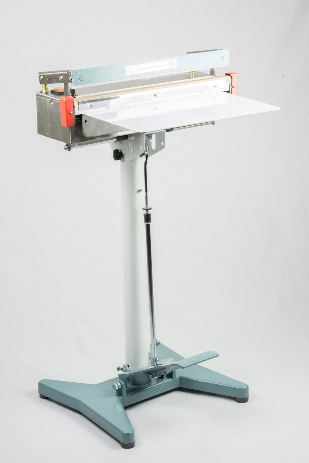 AIE FS Series stainless steel impulse foot sealer on stand with work table