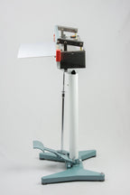 AIE FS Series stainless steel foot sealer with foot pedal, side view