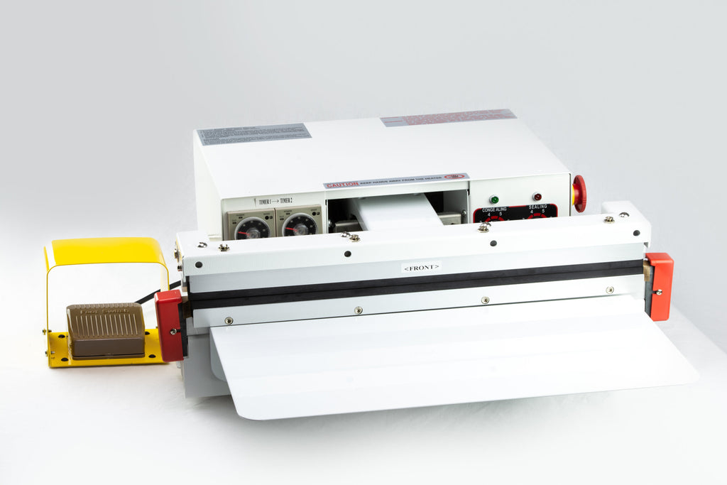 AIE GA Series gas flush nozzle vacuum sealer, front view with foot pedal