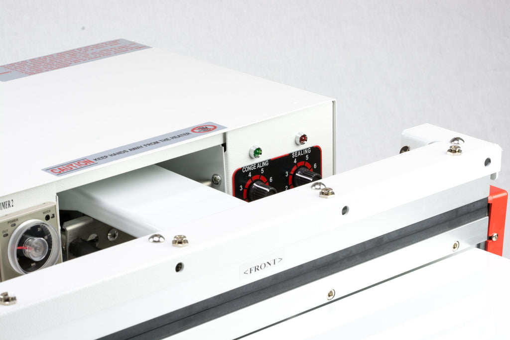 AIE GA Series gas flush nozzle vacuum sealer nozzle area and control panel, close-up
