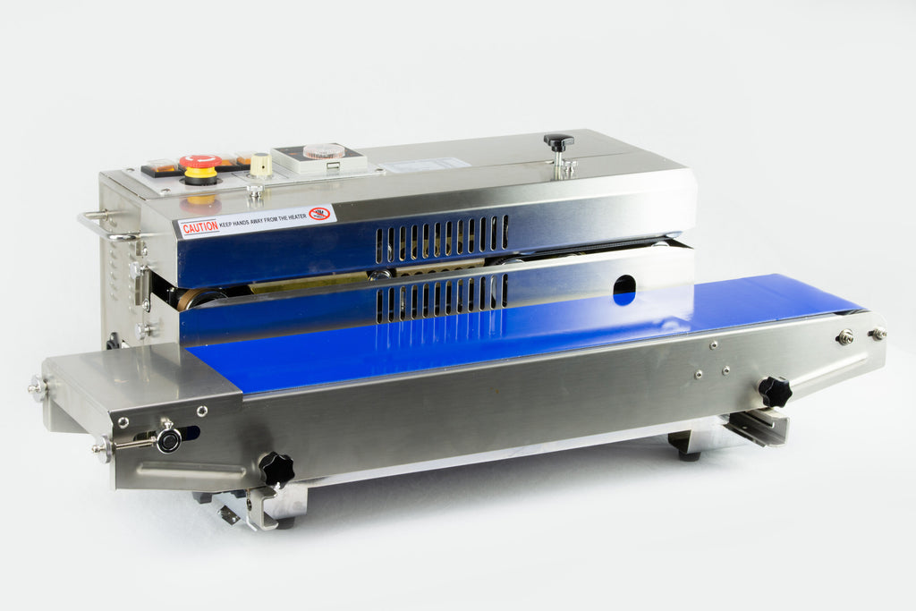 AIE 881BS stainless steel horizontal band sealer, angled view