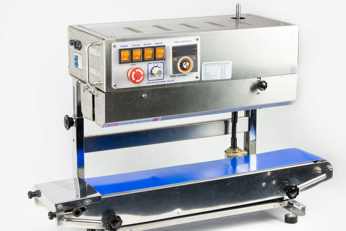 AIE 882BS stainless steel vertical band sealer, side view