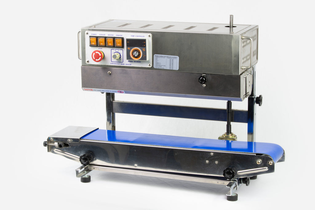 AIE 882BS stainless steel vertical band sealer, three-quarter view