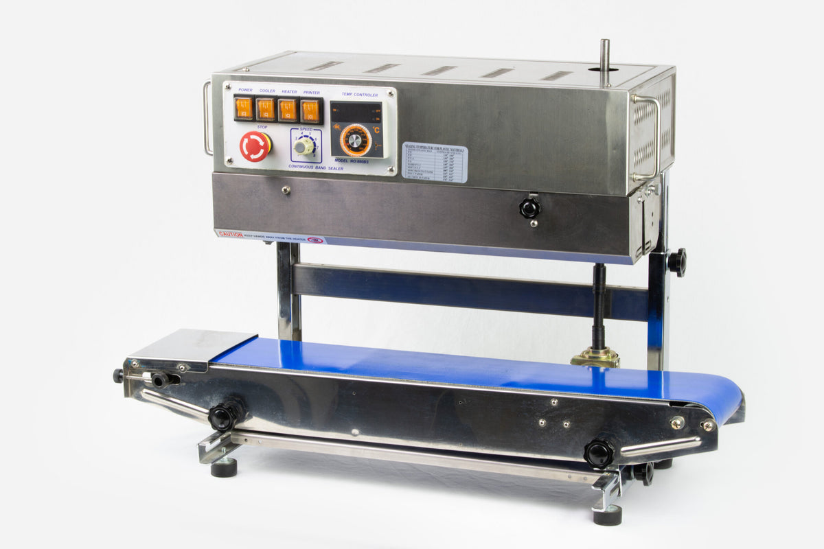 AIE 882BS stainless steel vertical band sealer, three-quarter view