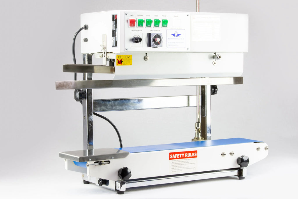 AIE B6 Series tabletop band sealer, vertical model, front view