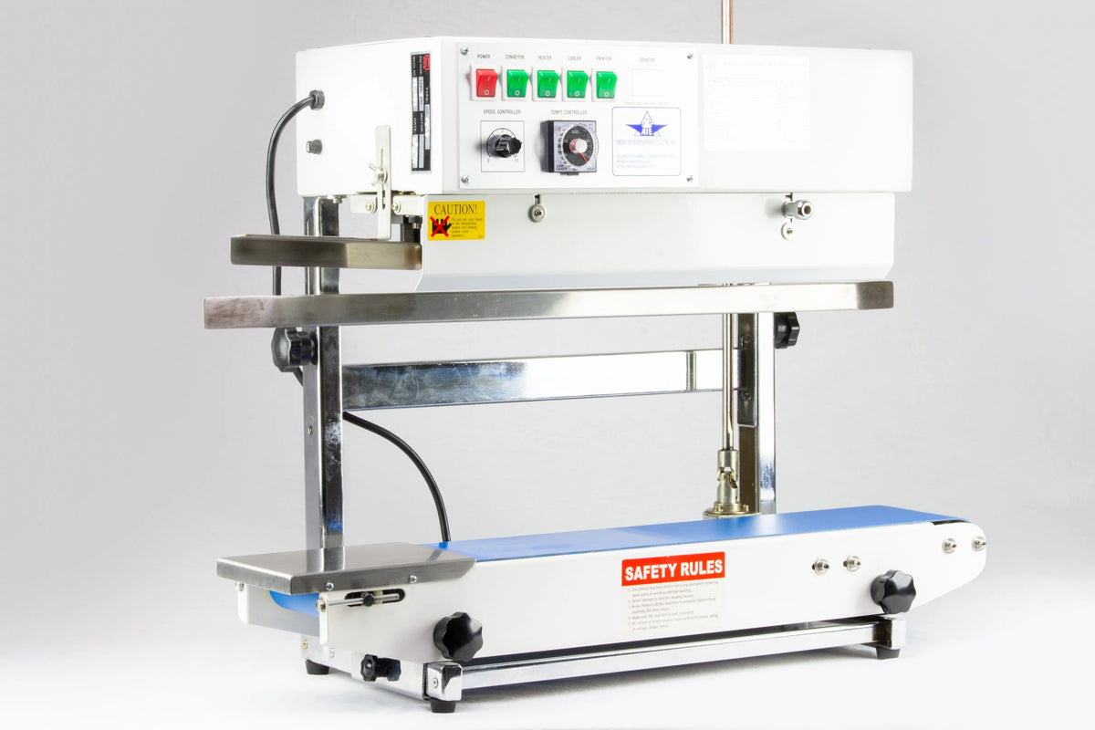 AIE B6 Series tabletop band sealer, vertical model, front view