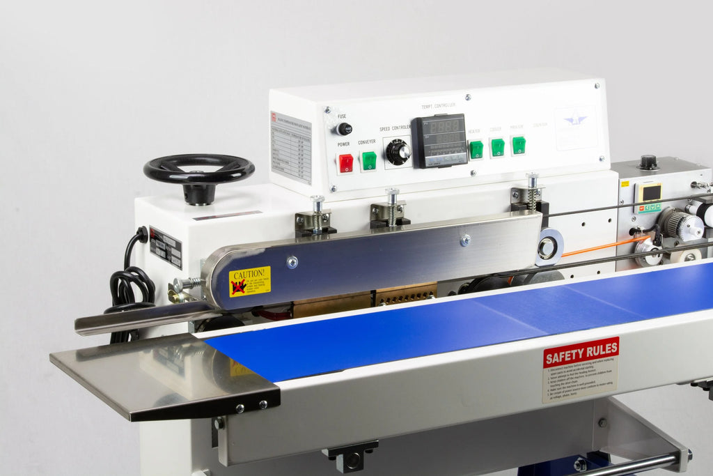 AIE-B7202 heavy duty horizontal band sealer sealing head with height wheel, close-up