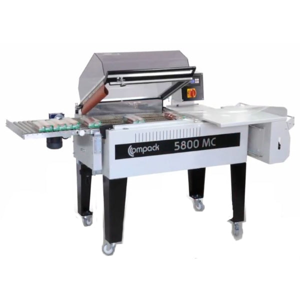 Maripak Compack 5800MC hood shrink sealer with discharge conveyor and film roll