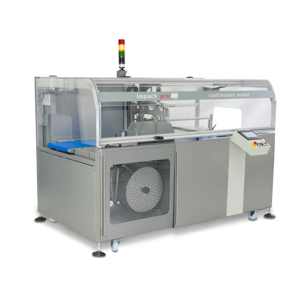 Maripak IMPACK PRO 80 automatic side sealer with safety guards and signal tower