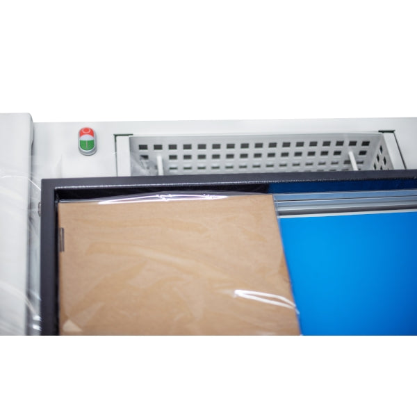 Maripak LMC series semi-automatic L-bar sealer for the LMC 8065-M (LMC 58/44 shown), sealed carton on the table