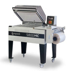 Maripak Compack 5800HC high-chamber hood shrink sealer with hood open and film roll