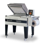 Maripak Compack 5800i hood shrink sealer with hood open and centerfold film roll