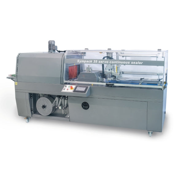 Maripak SYMPACK 35 side sealer and shrink tunnel combination, front view
