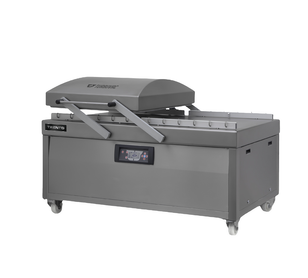 Turbovac L40-LL300 double chamber vacuum sealer by Omcan with swing lid