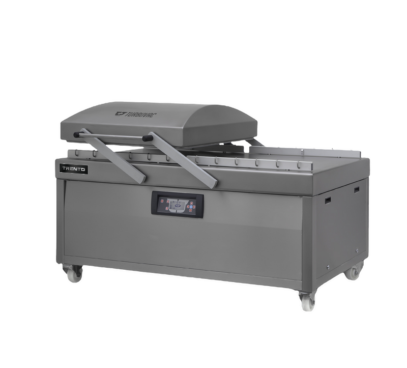 Turbovac L40-LL300 double chamber vacuum sealer by Omcan with swing lid