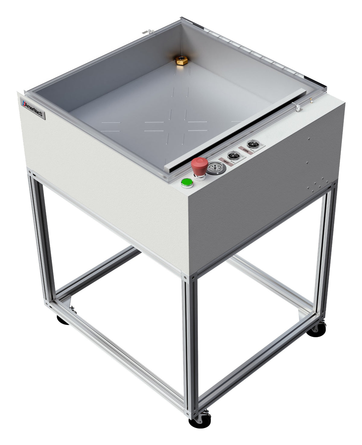 AmeriVacS AVC-20 chamber vacuum sealer shown on a stand, lid open