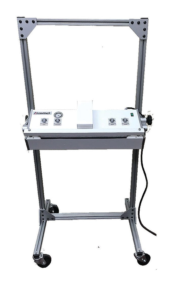 AmeriVacS multi-position machine stand with a nozzle vacuum sealer mounted