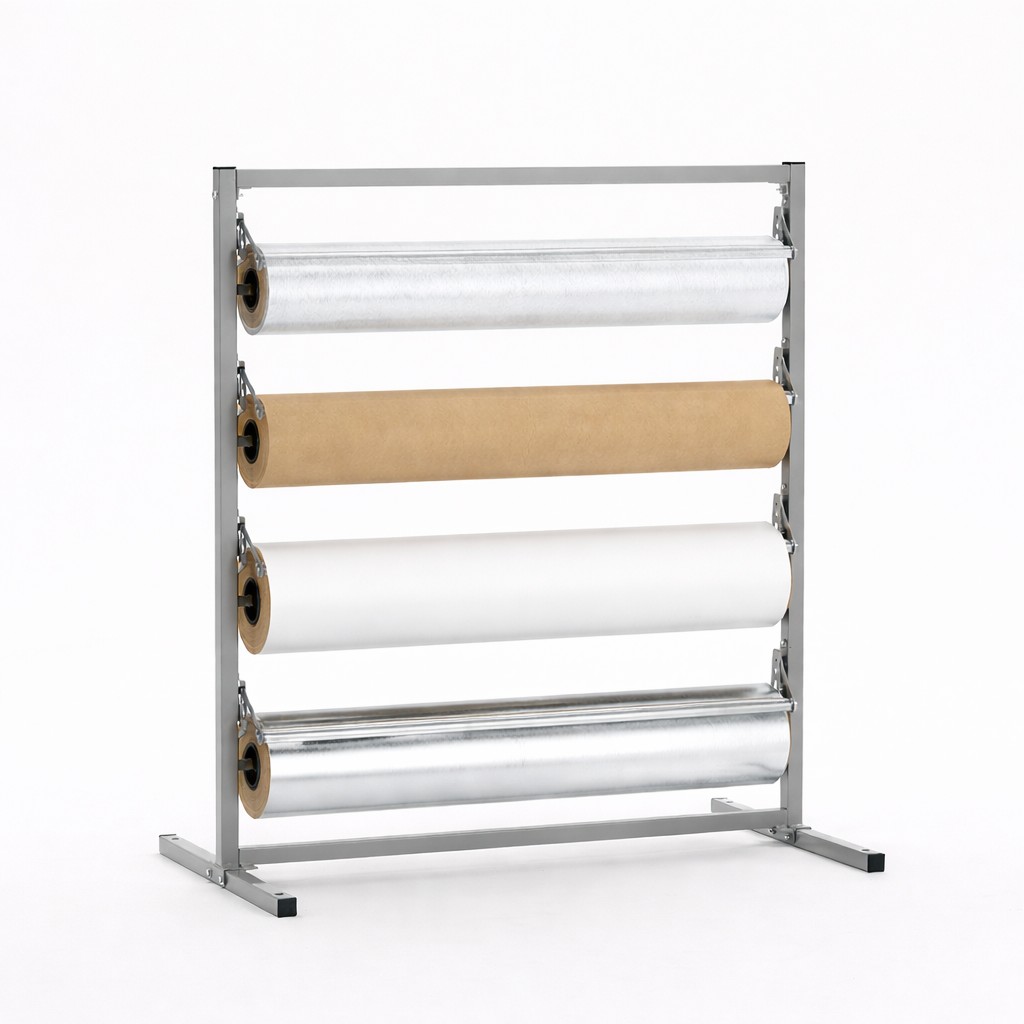 Bulman T369R Four Deck Tower Paper Rack – view with paper and film rolls